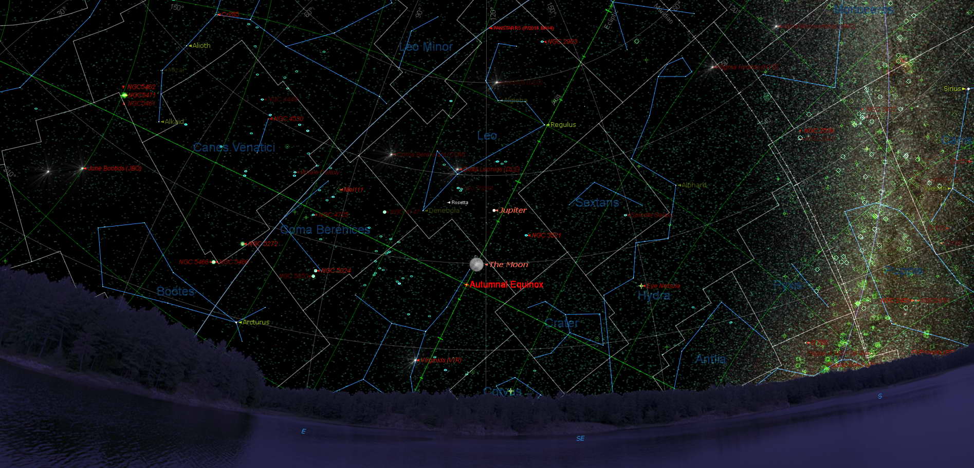 Mapa de situació del P/2016 BA14 el 22 de març de 2016 a les 21:11