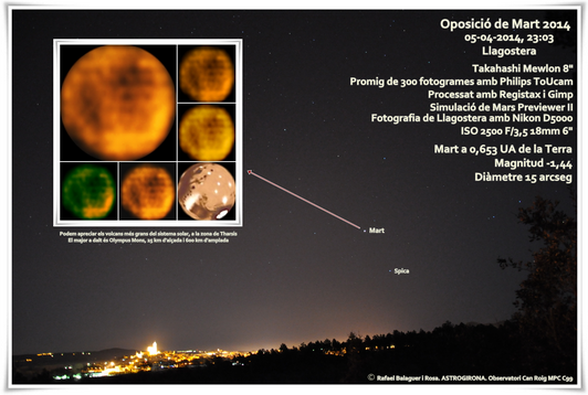 Mart sobre Llagostera, el dia 4 d'abril de 2014. Fotografia de Mart a partir de 300 fotogrames d'una captura de vídeo de 19 segons